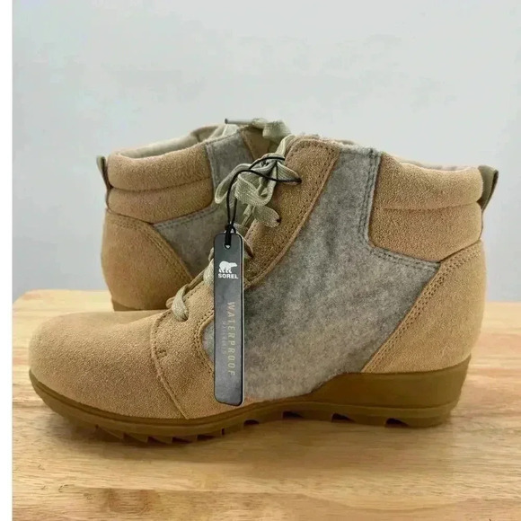 New Sorel Women's Evie Ankle Lace Booties Waterproof Suede Size 9 Ceramic - Picture 1 of 6
